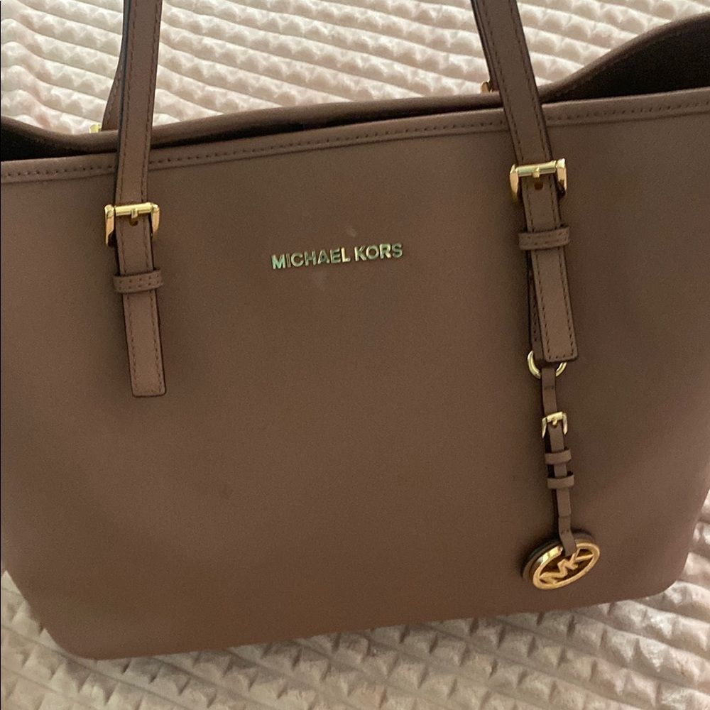 Michael Kors Brown Leather Tote with Gold Hardware